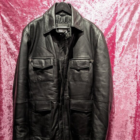 Shelby XXXL Men's Black Leather Car Coat with Four Pocket Design 3XL - Picture 10 of 10